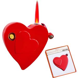 Electronic Lighter, Jet Flame Torch Lighter Electric Lighter Refillable Butane 2 in 1,Cool Windproof Lighter USB Rechargeable Infinity,Creative Love Lighter for Outdoor Indoor Gifts(Red)