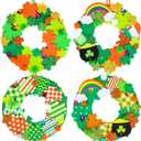 Winlyn 12 Sets St. Patrick's Day Shamrock Wreath Sign Decorations Foam St. Patrick's Day Craft Kits Lucky Shamrock Four-Leaf Clover Rainbow Foam Stickers for Kids Party Favors Classroom Activities