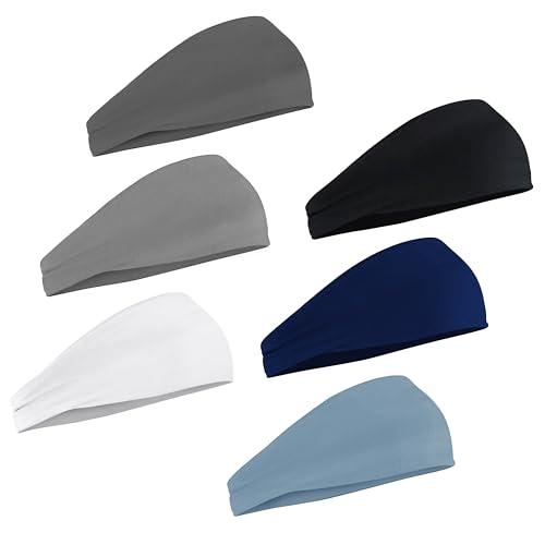 Sport Headbands for Men 6 Pack, Summer-Exclusive Lightweight Elastic Soft Fabric Non-Slip Men Hair Bands Hair Warp Running Cycling Sports Tennis Basketball Daily Workout