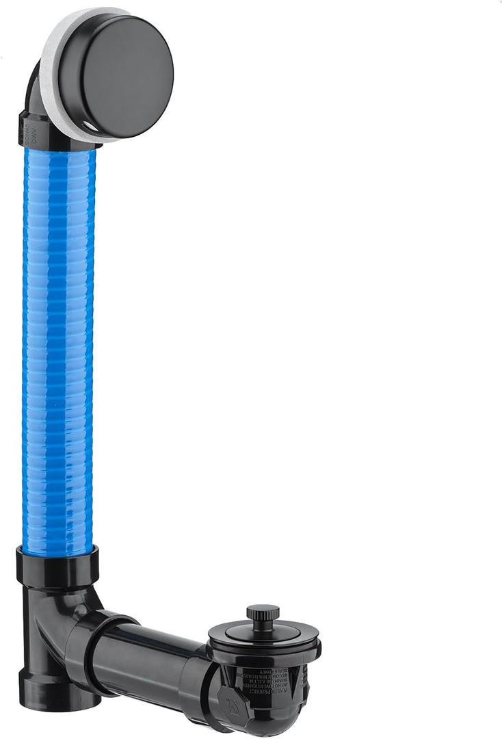 (1 Pack) Yariwiz 1-1/2" Matte Black Bathtub Tub Drain Kit Blue Elastic Tube Bath Waste Overflow Drain Tube Assembly with Universal Lift & Turn Bathtub Drain and Overflow Faceplate Matte Black