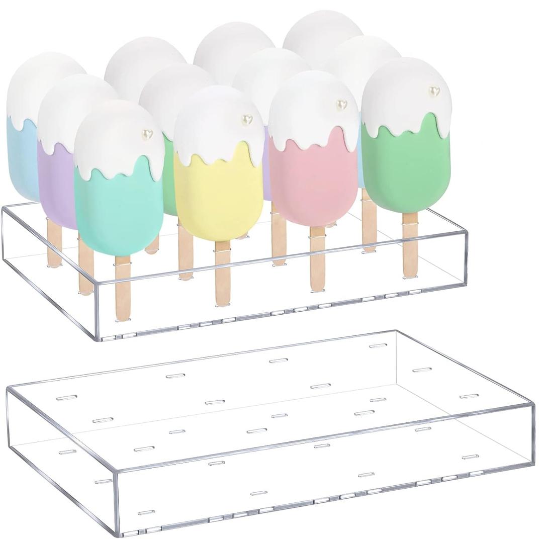 Gejoy 2 Pcs Cakesicle Stand Display Acrylic Cake Pop Stand Reusable Cake Pop Holder Clear Lollipop Holder 