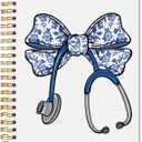 Chinoiserie Blue Bow Nurse Spiral Notebook Journal 5.5x8.3, Nurse Appreciation Gifts, Nursing Medical Office Supplies for Work, Blue Floral Stethoscope Journaling Notebooks
