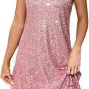Women's Glitter Sequin Dress Spaghetti Strap V Neck Party Cocktail Sparkly Mini Dress Clubwear (Medium, Pink)
