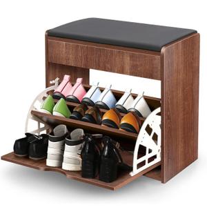YGYQZ Shoe Storage Benches with Flip Drawer, Wood Entrance Way Furniture Shoe Organizer