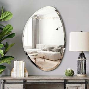 NeuType Wall Mirror 36"x 24" Stone Mirror Beveled Edge Frameless Mirror Hanging or Leaning Against Wall Large Mirror for Bedroom Living Room Entryways