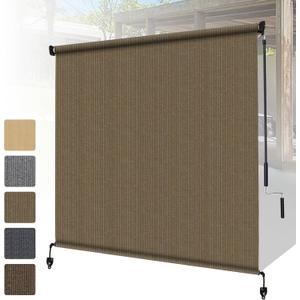 Shade&Beyond Outdoor Roller Shades with Splicing Design, 8' W x 6' H Cordless Patio Roll Up Blinds, Exterior Shade Cloth Roll for Porch, Gazebo, Pergola, Balcony, Coffee Brown, 96"W x 72"H