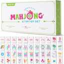 Mini Mahjong Set for Kids & Beginners, Portable Travel Mahjong Tiles Set American for Family, 160 Acrylic Mini Mahjong Tiles with Carrying Bag, Mat, Racks, Mah Jong Starter Kit for Ages 6+