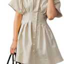 Shy Velvet Women’s Mini Shirt Dress Casual Button Down Short Sleeve Collared Summer Dresses, Small 