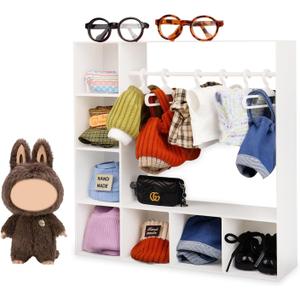 Doll Clothes Closet/Wardrobe Large Plus 10 Hangers, Doll Accessories Display Box, Clothes Storage for Figures, Portable Storage for Fashion Doll Clothes, Gift (White)