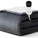 Homemate Heated Blanket Electric Throw - 50"x60" Heating Blanket Throw 1/2/4/6/8 Hours Auto-Off 10 Heat Level Over-Heat Protection Flannel Sherpa ETL Certification (01 - Light Grey)