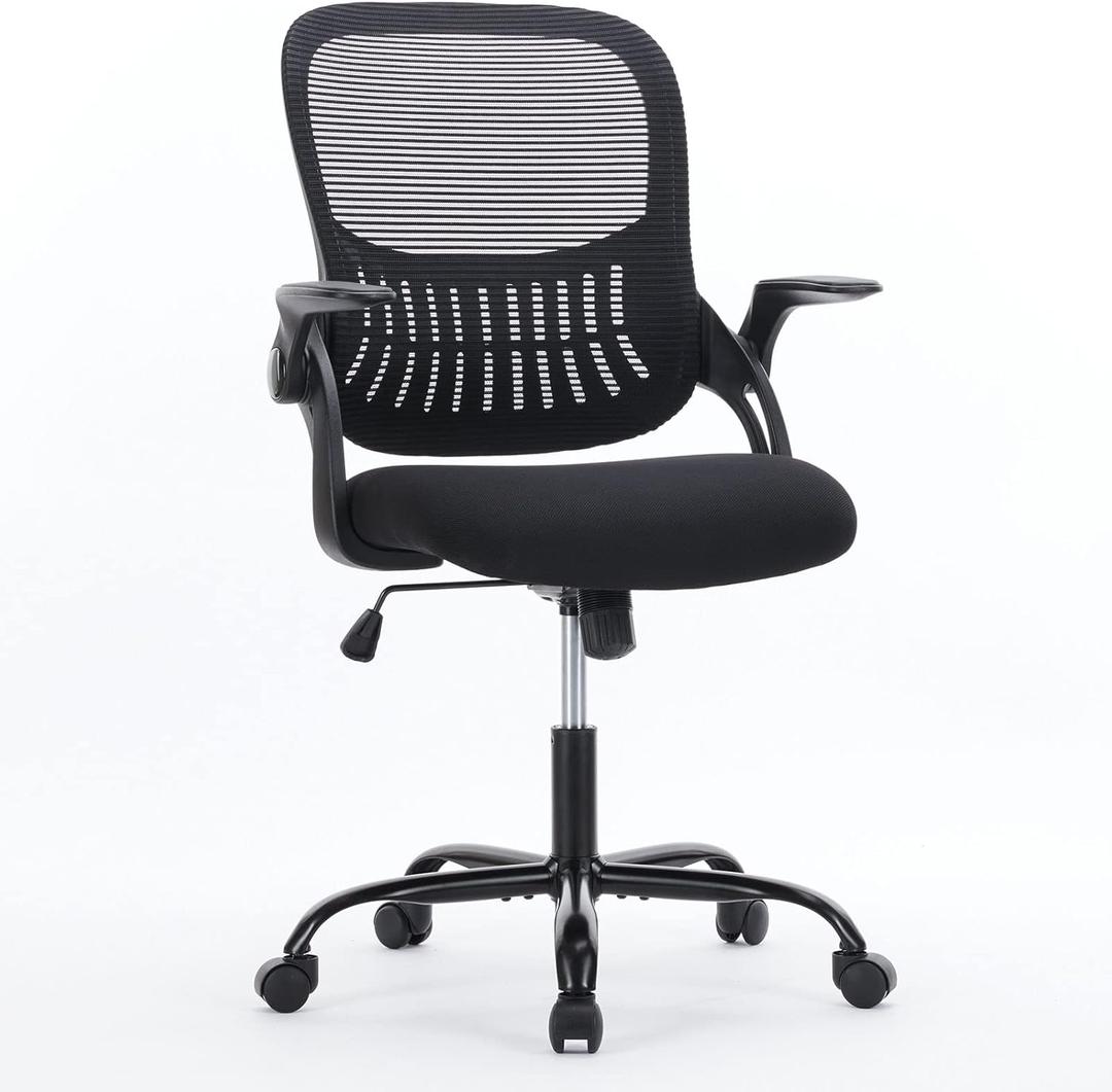 NEWBULIG Office Desk Task chair with Lumbar Support and Comfortable Armrests, Flip-up Arms, Black-flip up