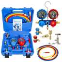 AC Gauge Set, AC Manifold Gauge Set for R134a R12 R22 R502 Refrigerant, 3-Way Car A/C Gauge Set with 3.6FT Hoses Adapter Couplers and Can Tap Freon Recharge Kit by MCCKLE