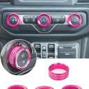 Savadicar HVAC Climate Control Panel Knob Trim Kit & Light Control Switch Cover, Air Conditioner Knob Aluminum Alloy Ring for 2018-2024 Jeep Wrangler JL JLU & Gladiator JT, Interior Accessories, Pink