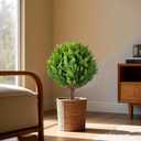 2PACK Artificial Topiary Ball Plants 21'' Cedar Tree with Ground Spike, UV Resistant Faux Plants Outdoor Cypress Artificial Plants Shrubs for Front Porch Outdoor Indoor Home Garden Office Decoration