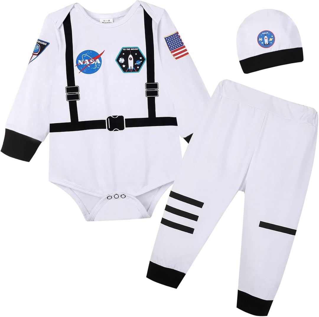 Newborn Infant Baby Boys Girls Astronaut Costume Toddler Police Uniform pirate Outfit Prince Doctor Costume (0-3 Months, Astronaut Long White)
