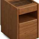 End table with Charging Station Wooden Nightstand with Drawers,Walnut, 16.5"D x 11.8"W x 19.7"H