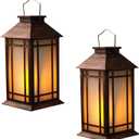 Bdor 2-Pack 13" Vintage Candle Lantern with Led Flameless Candle (6hr Timer) - IP65 Waterproof Battery Powered - Outdoor Patio Hanging Lanterns Decorative Tabletop Lanterns