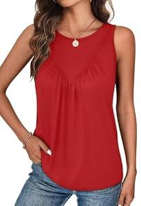 Bliwov Womens Tank Tops Crewneck Sleeveless Trendy Summer Casual Shirts Loose Fit Plus Size Beach Vacation Workout Clothes Red, Small 