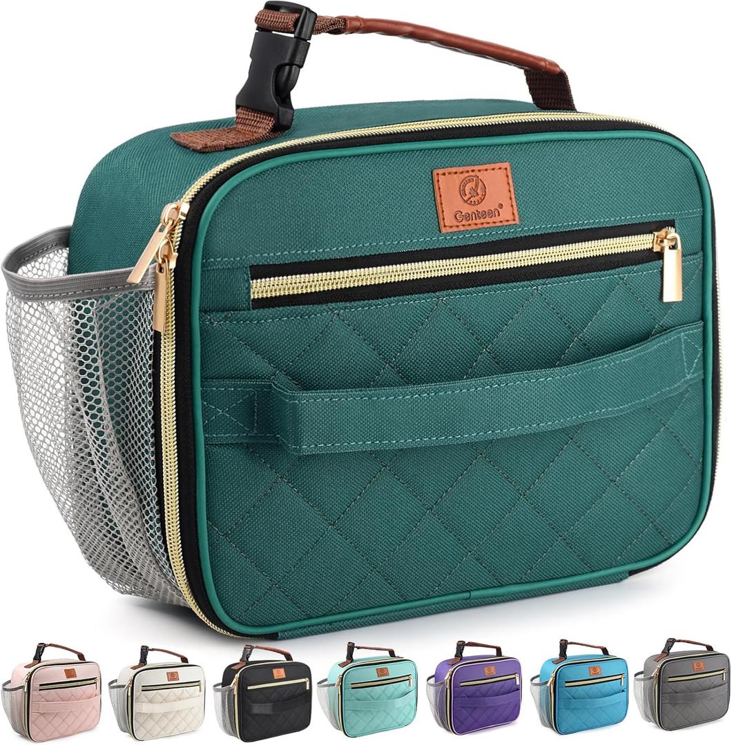 Genteen Lunch Box for Kids, Boys - Insulated Small LunchBox Reusable, Zip Closure & Buckle Handle, Portable Cooler for Work, School, Travel (Lake Green)