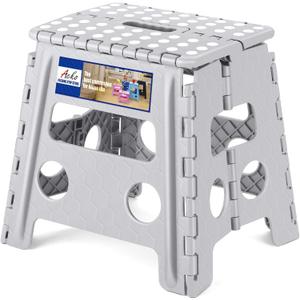 ACKO Folding Step Stool Foldable Stool 13 inch Plastic Stools for Kids and Adults Up to 300 lbs,Stepping Foot Stool with Portable Handle for Kitchen Closet Bedroom (Grey) (Gray)