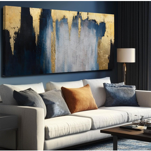 MLART99 Gold Foil Dark Blue Wall Decor Abstract Wall Art Modern Pictures for Living Room Bedroom Dining Room office Home Wall Decor, 24"x 48"