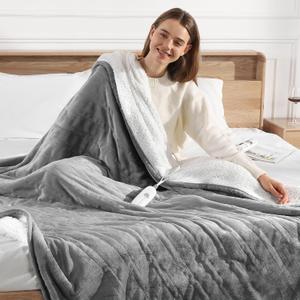 Heated Blanket Twin Electric Blanket 62X84in - Fast Heating Blanket for Adults Ultra Soft Flannel & Warm Sherpa with 5 Heat Levels & 10 Hrs Timer, Machine Washable, Office Use for Winter(Gray)