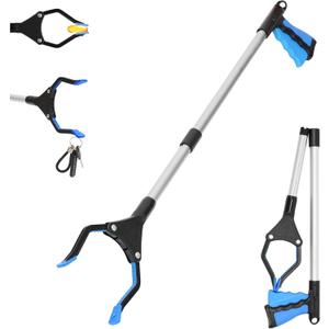 32 inch GrabRunner Foldable Reacher Grabber Tool with Strong Magnetic Tip for Seniors, Disabled, After Surgery Recovery (Blue)