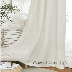 NICETOWN Natural Linen Curtains 84 inch Long 2 Panels Set, Grommet Top Thick Linen Burlap Semi Sheer Vertical Drapes Privacy Assured with Light Filtering for Bedroom/Living Room, W55 x L84
