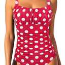 Aqua Eve One Piece Bathing Suit for Women Tummy Control Swimsuit Slimming Vintage Swimwear Red Polka Dot L