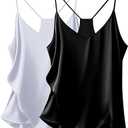 Ekouaer Classic Womens Silk Satin Camisole Top Sexy V Neck Blouse Tank Shirt Ladies Spaghetti Strap Vest Cami XL
