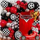ALL-IN-1 Race Car Balloon Arch Kit with BONUS Trophy & Number 2 - Cars Balloon Garland Kit for Lightning McQueen Cars 2 Birthday Party Supplies & Hot Wheels Balloons RaceCars Decorations (Red, Black, Silver)