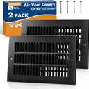 10 x 6 Inch (Duct Opening) 2-Way Vent Casing Black Sidewall and Ceiling Exhaust Covers, Rugged Solid Steel HVAC Covers, 2 Pack Black Vent Covers