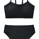 Girl's 2 Piece Swimsuit Solid Spaghetti Strap Bikini Sets Beach Bathing Suit Swimwear for Teen Kids, Size: 13-14y