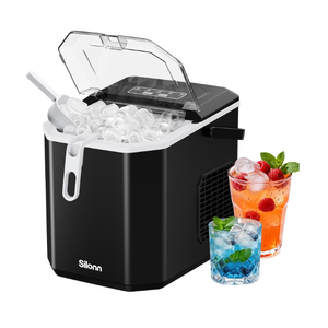 Silonn Ice Maker Countertop, Portable Ice Machine with Carry Handle, Self-Cleaning Ice Makers with Basket and Scoop, 9 Cubes in 6 Mins, 26 lbs per Day, Ideal for Home, Kitchen, Camping, RV