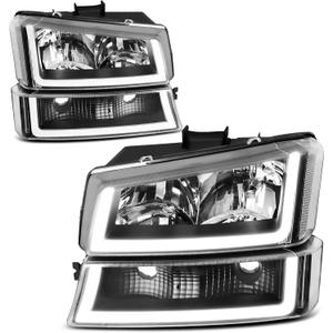 AUTOSAVER88 Headlight Assembly with LED DRL Compatible with 2003 2004 2005 2006 Avalanche Silverado 1500 2500 3500/2007 Chevrolet Silverado Classic Headlamp Black Housing Clear Reflector 1 Set (LED - Black/Clear/Clear)
