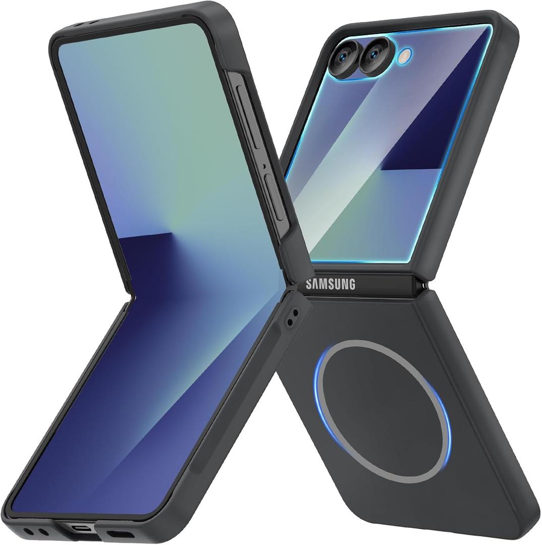 Ruky for Galaxy Z Flip 7 Slim Case, Full Body Cover Anti-Scratches Shockproof Hard PC Ultra-Thin, [Compatible with MagSafe] Protective Magnetic Phone Cover for Samsung Galaxy Z Flip 7 5G, Black