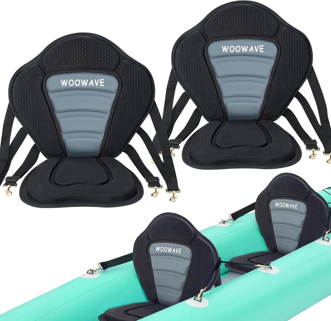 WOOWAVE Kayak Seat Padded Deluxe Paddleboard Seats Adjustable Boat Seat Cushioned Fishing Seat High Back Comfortable Backrest Support for Universal Sit (2 Pack Black/Gray)