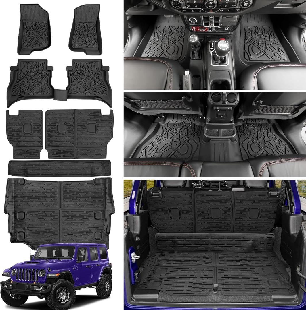 Cargo Mat with Floor Mat Compatible with 2021-2025 Jeep Wrangler JL Unlimited 4XE 4 Door, Floor Liner Seat Back Cover TPE Rear Cargo Liner for 2024 Jeep Wrangler JL/JLU Accessories Cargo Mat with Floor Mat Compatible with 2021-2025 Jeep Wrangler JL Unlimited 4XE 4 Door, Floor Liner Seat Back Cover TPE Rear Cargo Liner for 2024 Jeep Wrangler JL/JLU Accessories