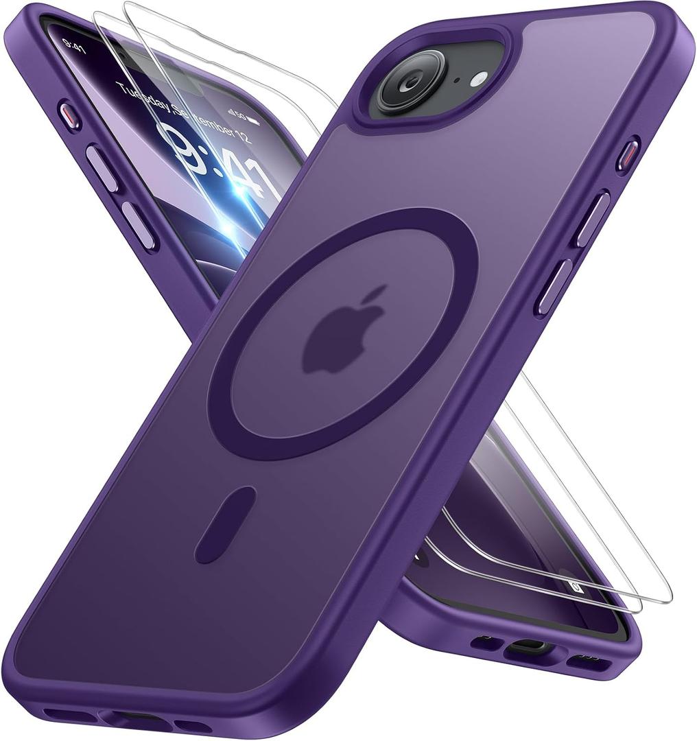 Miracase for iPhone 16e case & iPhone 17e Case for MagSafe [with 29H+ Screen Protectors] TOP Military-Grade Protection Shockproof with Velvet Touch for iPhone 16e/17e Phone Case 6.1", Dark Purple