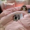 Nayoroom Gingham Duvet Cover Queen Size Reversible Pink Plaid Checkered Duvet Cover 3 Pieces Soft Breathable Washed Microfiber Girls Dorm Bedding Set for All Seasons