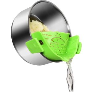 Strain Pot Strainer and Pasta Strainer - Adjustable Silicone Clip On Food Strainers for Pots, Pans, and Bowls - Kitchen Drainer Colander (S 8.3in 21CM, Green)