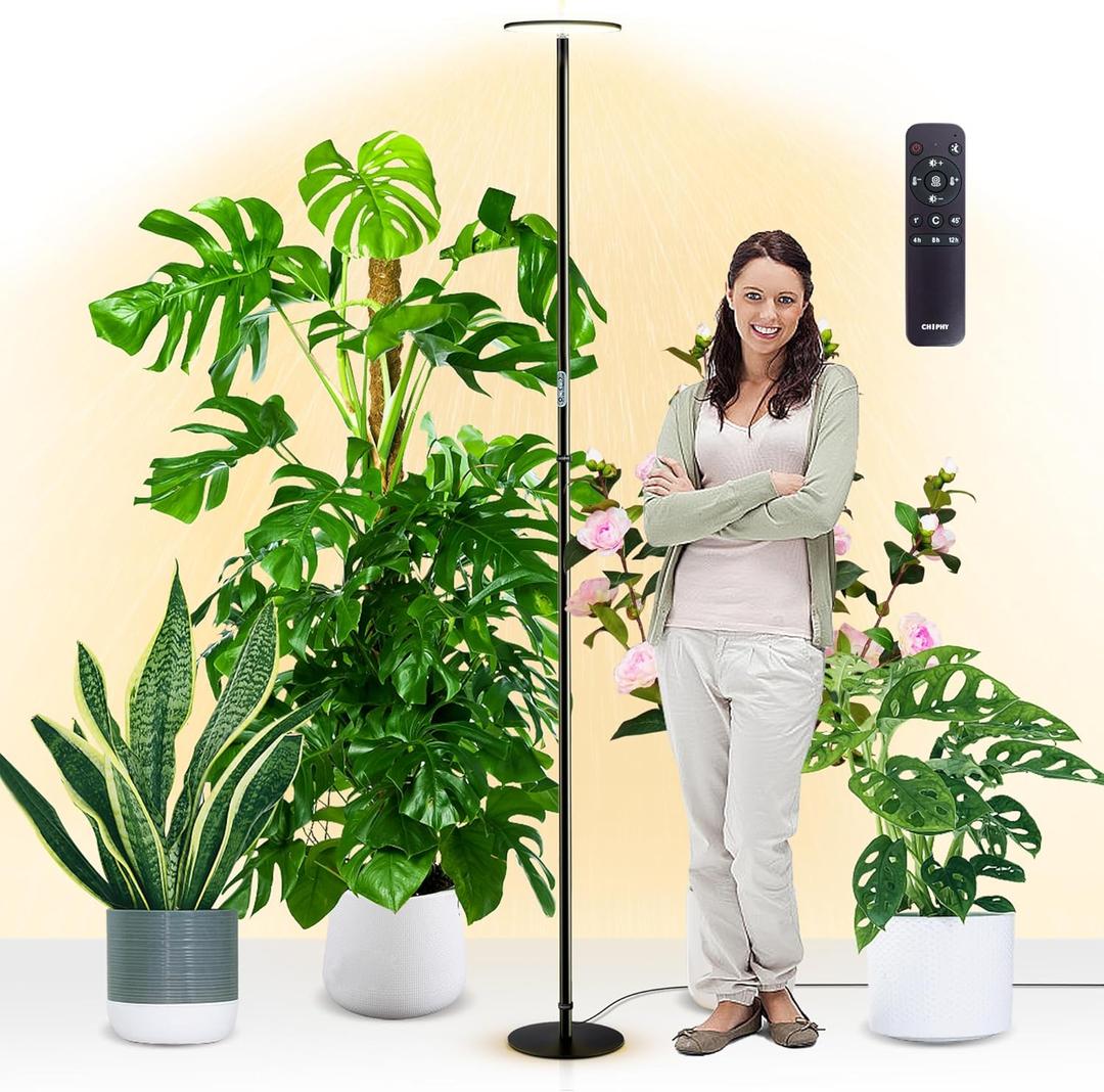 chiphy Grow Lights, 85" Full Spectrum Plant Light for Indoor Plants, 4/8/12H Timer, 60W Grow Lamp, 10 Dimmable Brightness, Height Adjustable, Remote Control, Ideal for Large Tall Plants