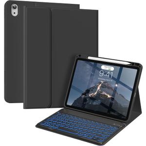 Aoub Keyboard Case for iPad Air 11-Inch M3/M2 2025/2024, iPad Air 5th/4th Gen 2022/2020, 7 Color Backlit, Folio Detachable Wireless Bluetooth Keyboard Cover Soft TPU Back Case with Pencil Holder-Black