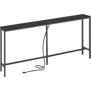 SUPERJARE 70 Inch Console Table with Outlet, Sofa Table with Charging Station, Narrow Entryway Table, Skinny Hallway Table, Behind Couch Table, for Living Room, Black