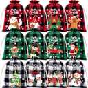 72Pcs Burlap Christmas Drawstring Bags, 5x7in Buffalo Plaid Xmas Gift Bags w/ Tag Christmas Candy Bags Small Xmas Linen Treat Bags Goody Gift Bags Reusable Gift Wrapping Bags Holiday Party Favors Sack