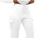 LovelyWholesale Sweatsuits Women 2 Piece Outfit Hoodies and Cargo Sweatpants Matching Sets White Large
