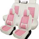 otoez Car Seat Covers Full Set, Nappa Leather Seat Covers for Cars with Lumbar Support, Breatheable Automotive Seat Cover Protector Universal Fit for Most Car Sedan SUV Truck, Pink & White