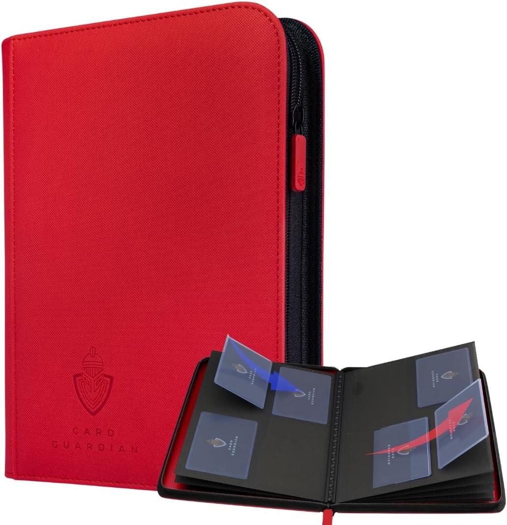 Card Guardian - 4 Pocket Premium Binder for 160 Cards (Red) | Zipper Closure and Side Loaded Pockets | Compatible with Trading & Sports Cards Including Magic the Gathering, Yugioh, Baseball Cards