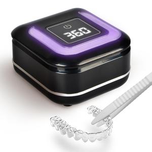 FSA HSA Eligible | 2-in-1 Ultrasonic & U-V Dental Cleaner, 42kHz Deep Cleaning Machine with Digital Timer, 180ml Pod for Retainers, Aligners, Mouth Guards | Viewing Port (Black)