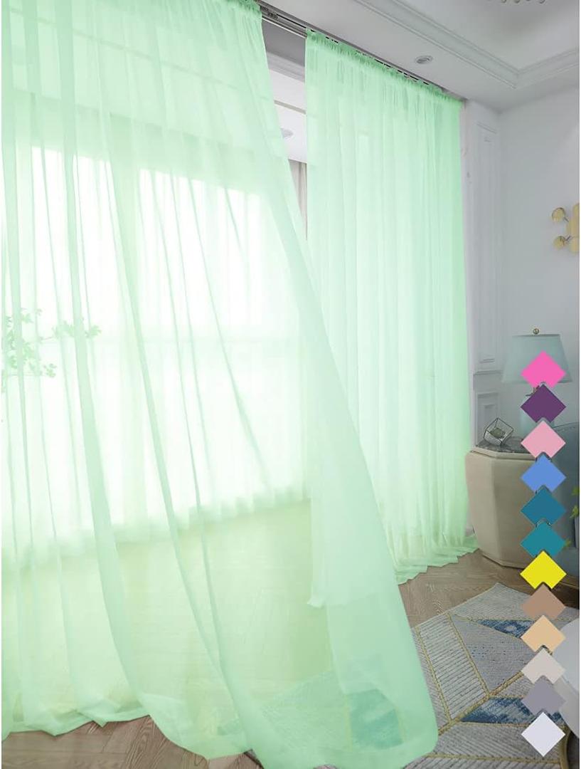 LONGTAI Window Light Green Sheer Curtains 145 Inches Long 2 Panels Sheer Curtain Basic Rod Pocket Panel for Bedroom Children Living Room Yard Kitchen